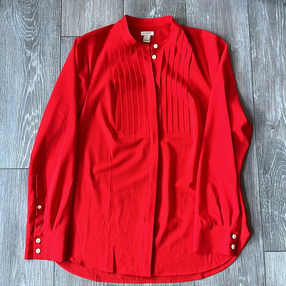 J Crew Pleated Tuxedo Buttondown Blouse - image 3